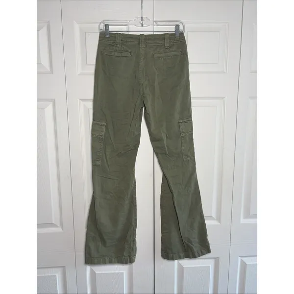 Aeropostale Low Rise Flare Utility Cargo Pants Womens Size 0 Olive Green Cotton - Image 3