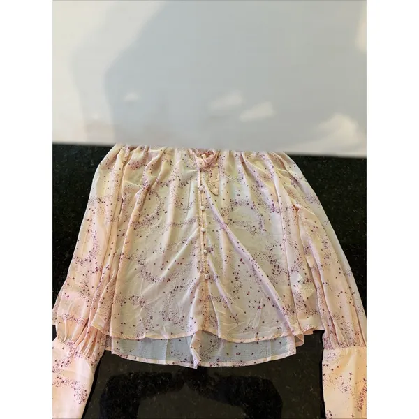 Free People Blouse Sz S Pink Ruffle Tie Neck‎ Sheer Boho OB1828859 Flowy - Image 3