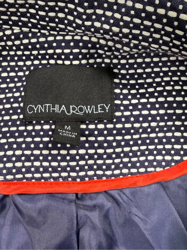 Cynthia Rowley 100% Cotton Cropped Navy Textured Single-Button Blazer - Image 6