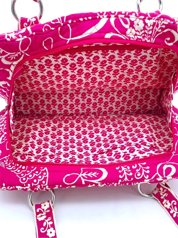 Vera Bradley Twirly Birds Pink Squared Away Tote Satchel Purse Shoulder Bag 2010 - Image 7