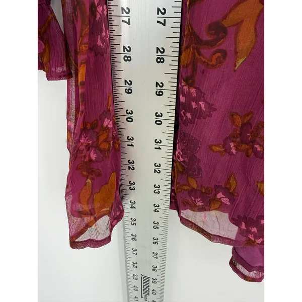 Cleobella Everly Floral Ruffle Mini Dress Medium Magenta Boho Long Sleeves - Image 10