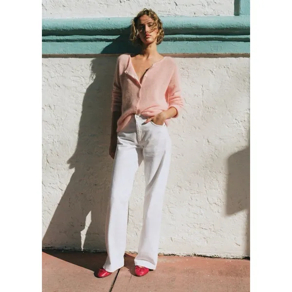 SEZANE Gaspard Mohair Alpaca Cardigan Button Down Rib Sweater XS Pink Coquette - Image 2