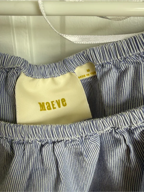 Maeve Blue Stripe Off Shoulder‎ Peasant Blouse Medium Cotton - Image 3
