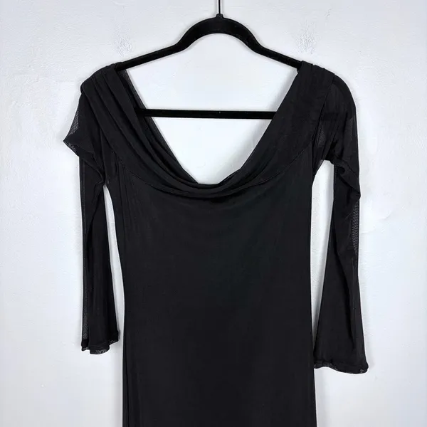Motel Rocks Terika Bardot Dress Black Mesh Long Sleeve Maxi Evening Chic Large - Image 10