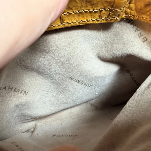 Brahmin Yellow Croc Embossed Crossbody Zip Top Turn Lock Gold Hardware - Image 11
