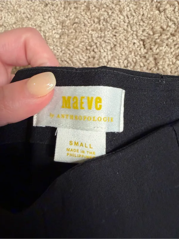 Maeve Anthropologie Black Pull On High Rise Pants Front Slit Hem Size Small - Image 2