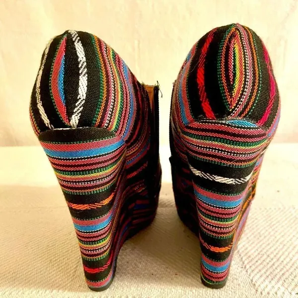 Charlotte Russe Black Colorful Wedge Heel Aztec Open Toe Shoes Women Sz 6 - Image 6