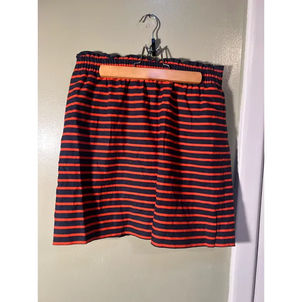 J. Crew Factory Womens Sz 6 Printed Linen-Cotton Sidewalk Mini Skirt Navy Papaya - Image 2