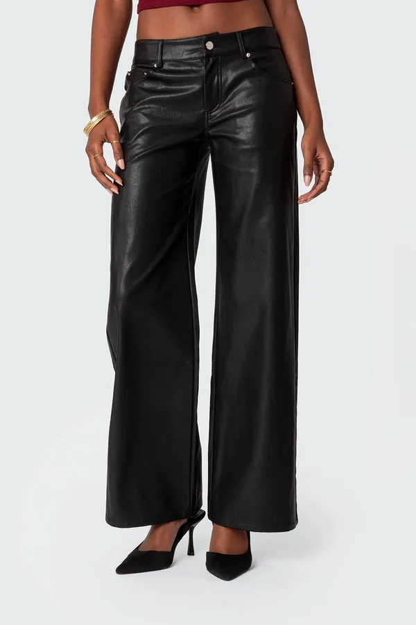 Edikted Black Faux Leather Straight Leg Pants - Image 2