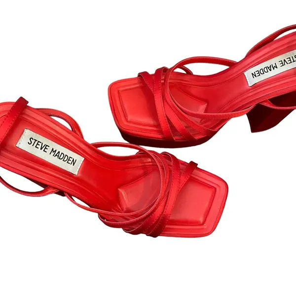 Steve Madden Gutsy Platform Pump Red Satin Block Heel Sandals Y2K Style Size 7 - Image 5