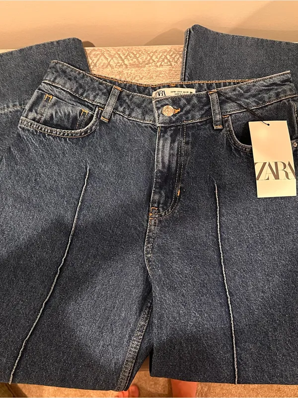 NWT ZARA Wide Leg Front Central Seam Dark Blue Women’s Jeans - Image 2