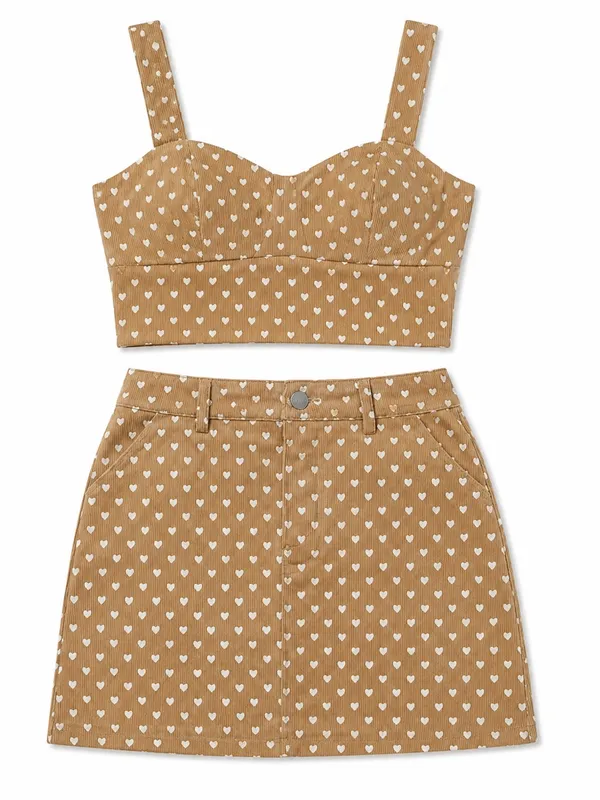 Le Lis Collection Women’s Small Heart Print Corduroy Crop Top & Mini Skirt Set - Image 2