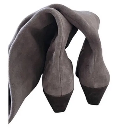 Vince Camuto Grey Suede Over The Knee Boots Pointed Toe Block Heel 6.5 Wide Calf - Image 5
