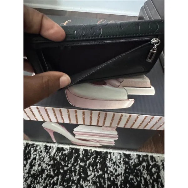 GUESS Black Embossed Logo Foldover Wallet with Silver Lettering - Image 4