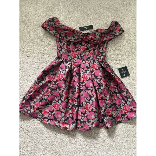New Lulus Beyond Darling Floral Jacquard Off-The-Shoulder Mini Dress size S NWT - Image 3