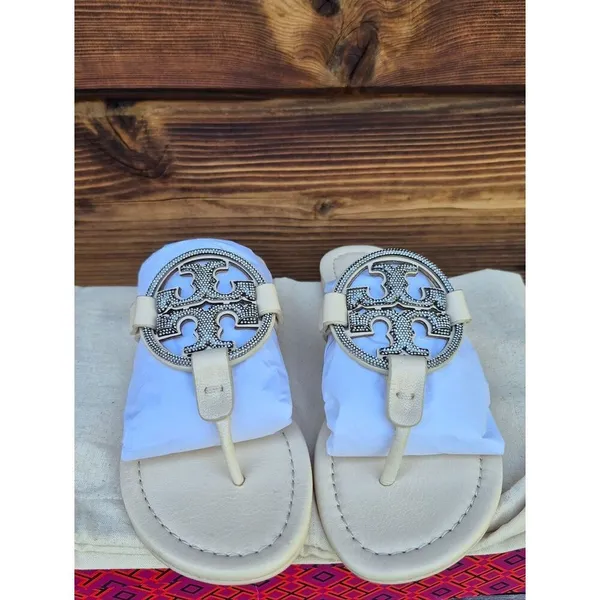 Tory Burch Leather Miller Pave Sandal In Cream Size 5 - Image 4