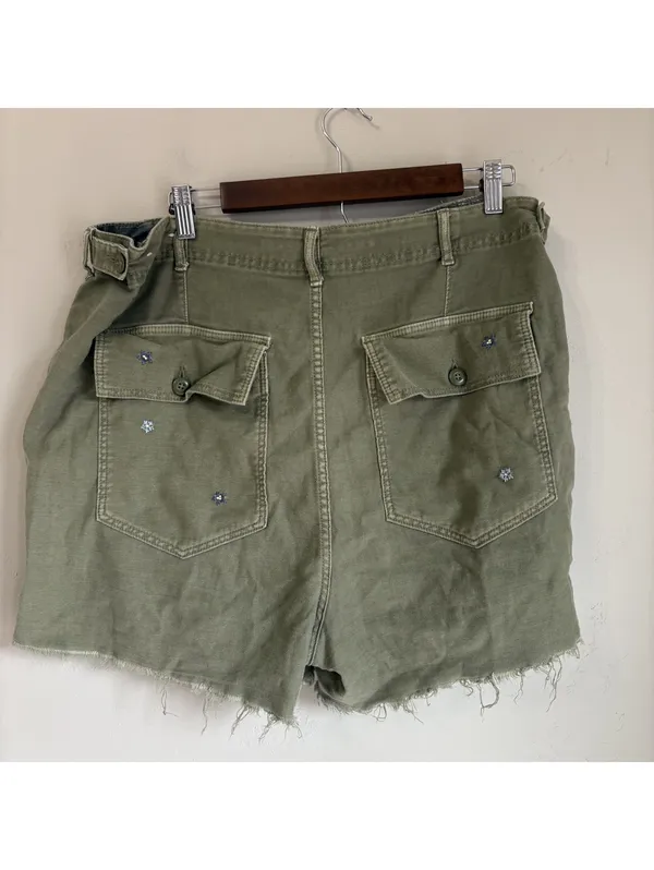 American Eagle Embroidered Utility Shorts Womens 18 Olive Green Cutoff Stretch - Image 3
