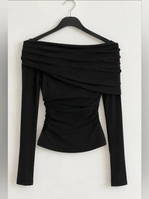 NWT Naked Wardrobe Off The Shoulder Cowl Neck Black Top Blouse Shirt M NW - Image 3