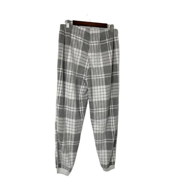 Aerie Snowed In Fleece Jogger Grey‎ Plaid Lounge Pants Size Medium - Image 8