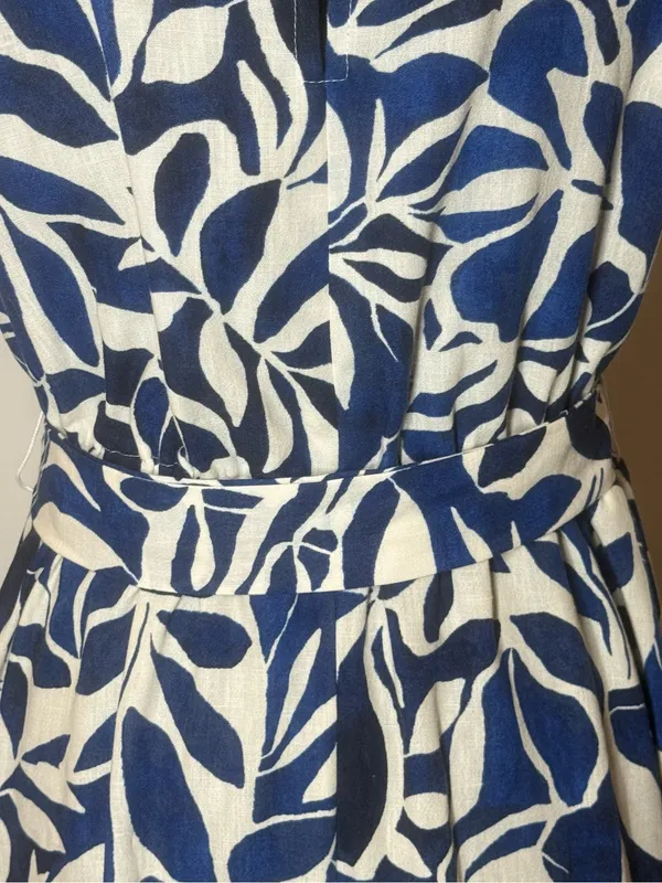 Emma & Michelle Linen-Look Blue White Abstract Botanical Leaf Print Dress L EUC - Image 7