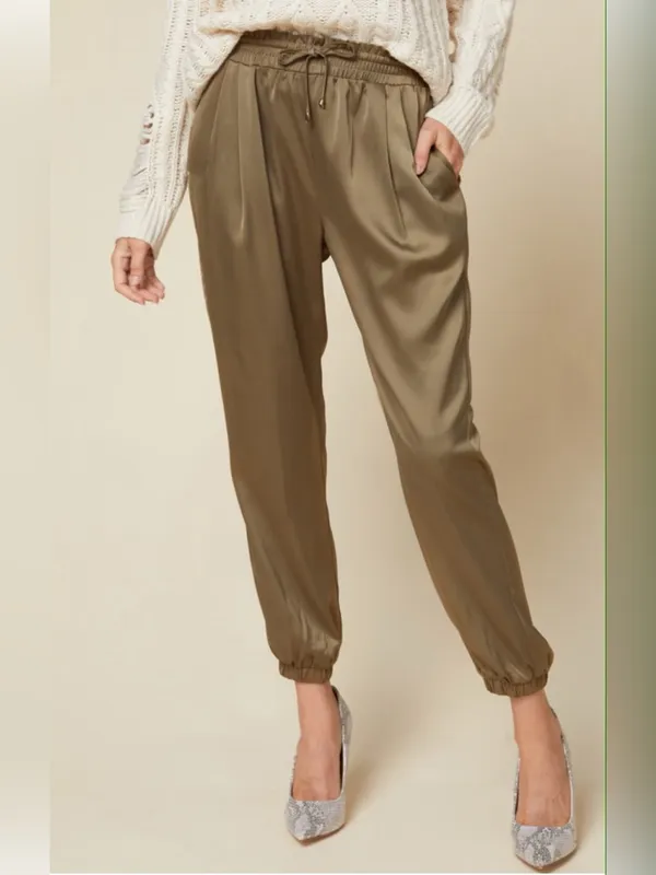 Ramy Brook Olive Satin Drawstring Joggers - Image 2