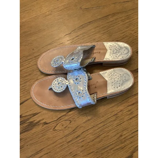 Jack Rogers Women’s Silver Metallic Leather Slide Sandals Slip-On US 7 - Image 3