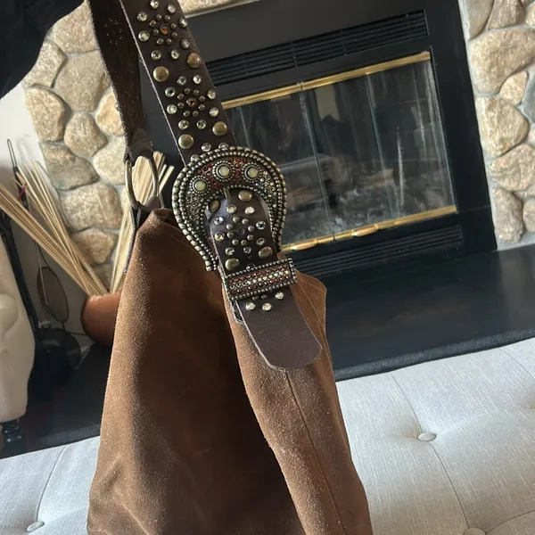 Leatherock USA Brown Western Suede Studded Slouchy Shoulder Purse - Image 10