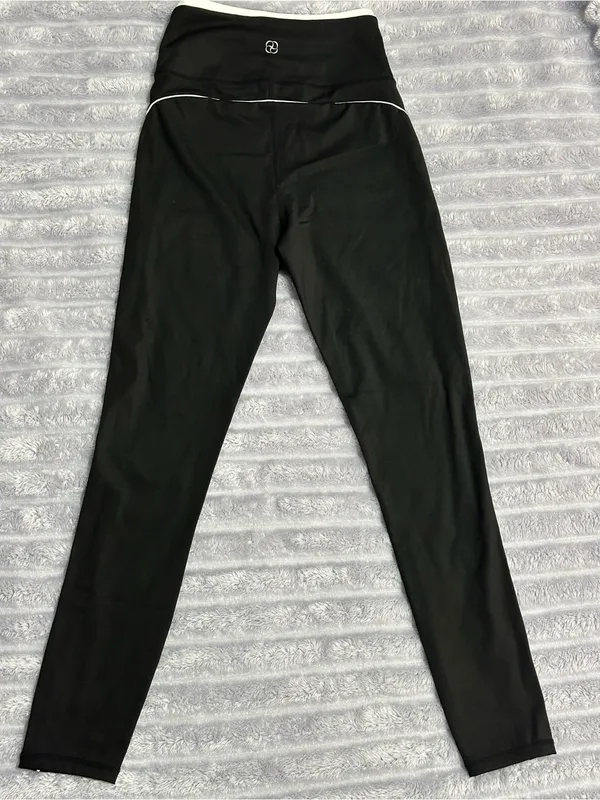 BERLCOK Black High-Waisted Leggings with White Trim — Size S — NWT - Image 3