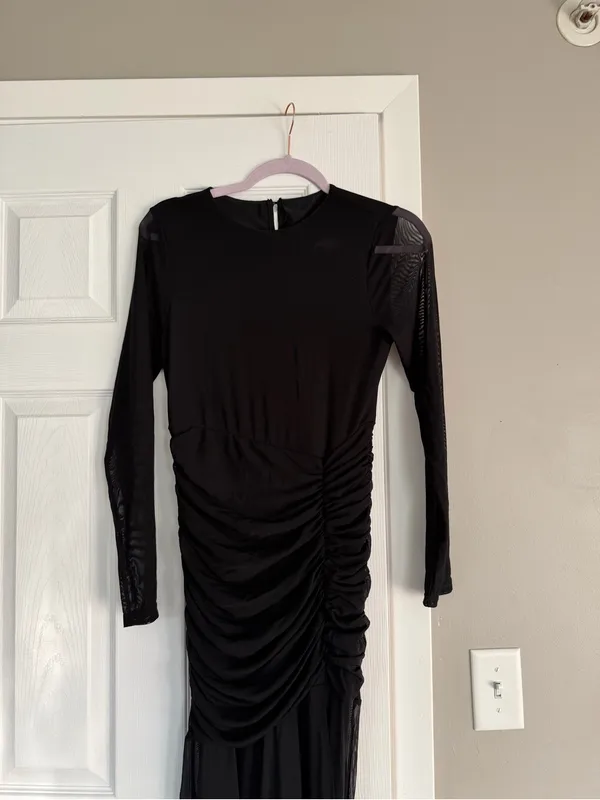 Black Bodycon Ruffle Sheer Sleeve Long Maxi Dress Event Date Night - Image 5