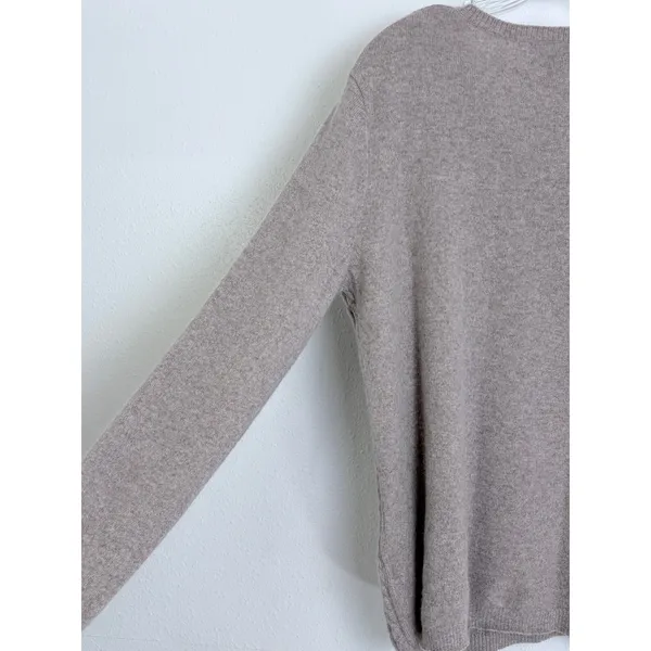 Heather Brown Cashmere Cable Knit V-Neck Sweater Taupe Lands' End L 14-16 - Image 5