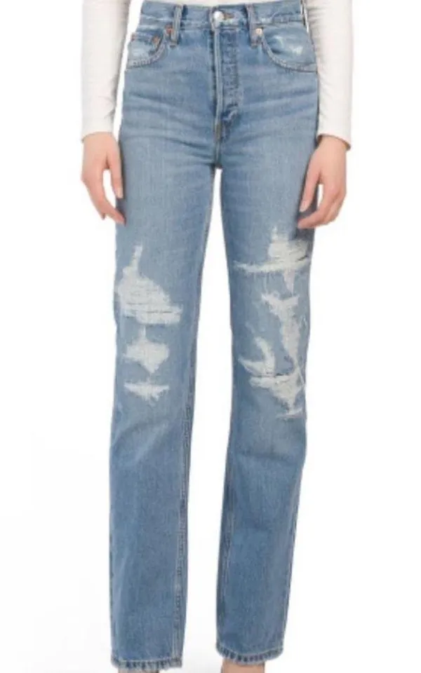 RE/DONE 90s blue high rise loose distressed jeans - Image 2