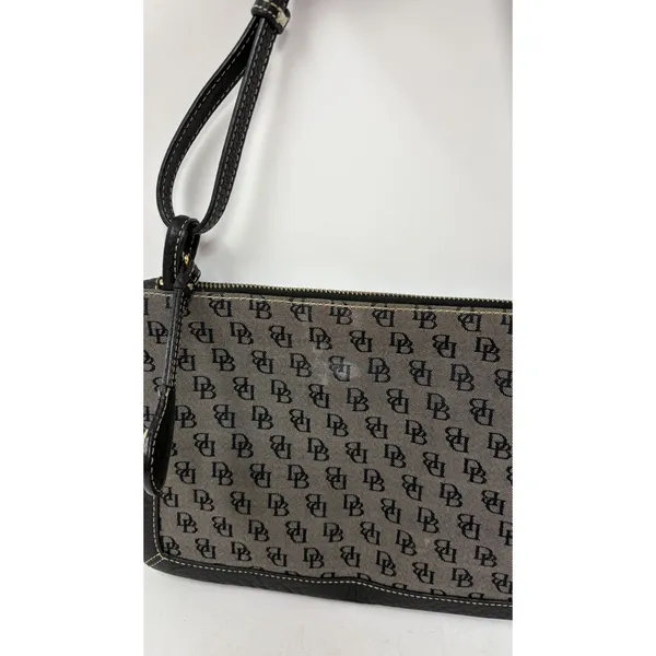 Dooney & Bourke Coated Canvas Logo Mini Slim Black Leather Trim Shoulder Bag Y2K - Image 9
