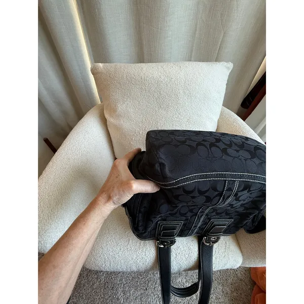 Coach Soho Tote Bag Women's Black Canvas Casual Signature Monogram Multi Pocket - Image 11