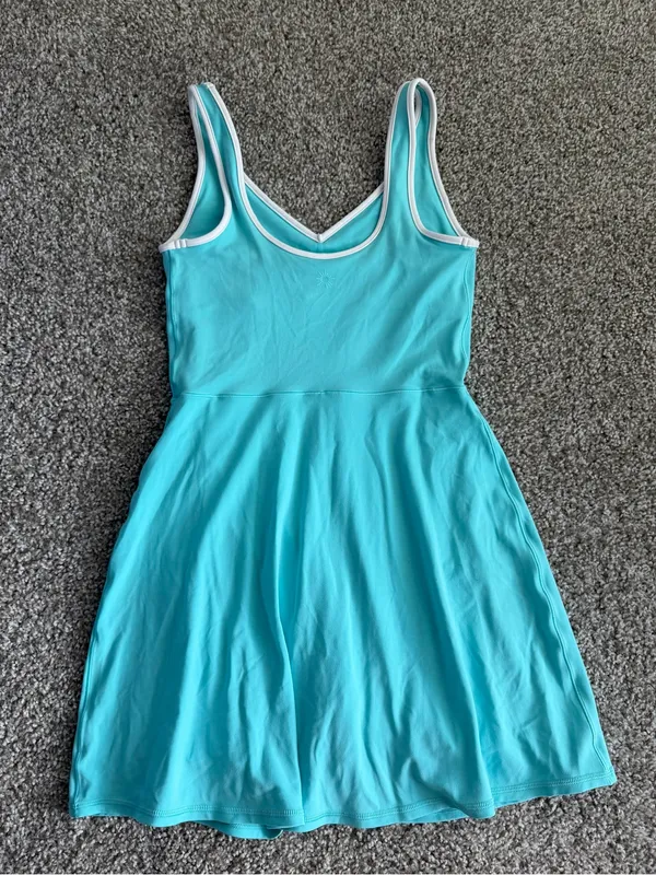 aerie Bright Aqua Scoop Neck Athletic Mini Dress with White Trim Pickleball - Image 3