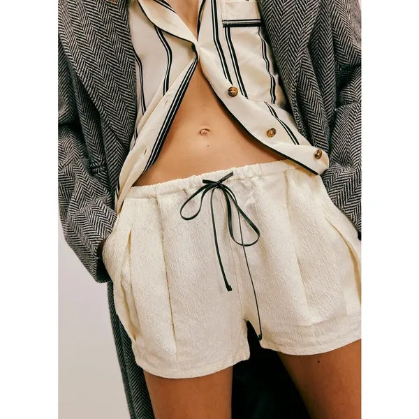 Free People Pearl Satin Shorts Drawstring Waist Tofu L - Image 2