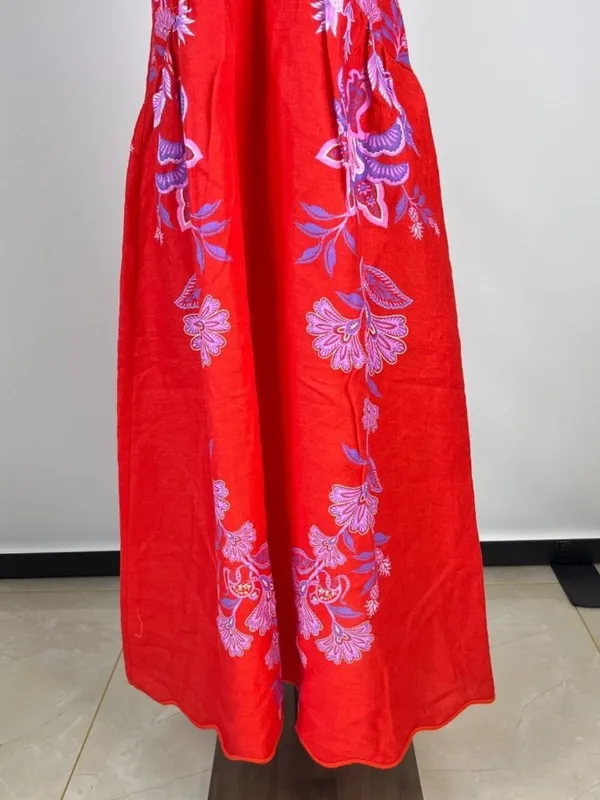 NWOT Farm Rio Porcelain Garden Red Linen Midi Dress Size L - Image 7