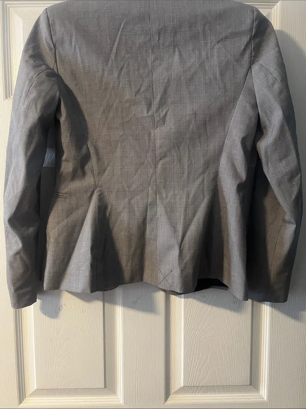 Zara Gray Single-Button Checked Blazer - Image 5