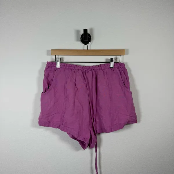 Free People Women’s Mirella Cinched Linen Blend Shorts in Pink Plum S - Image 3