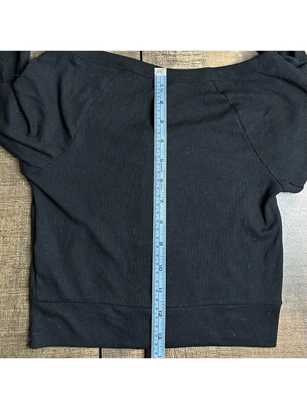 Hollister Black Ribbed Button-Up Long Sleeve Top With Thumb Holes - Image 10