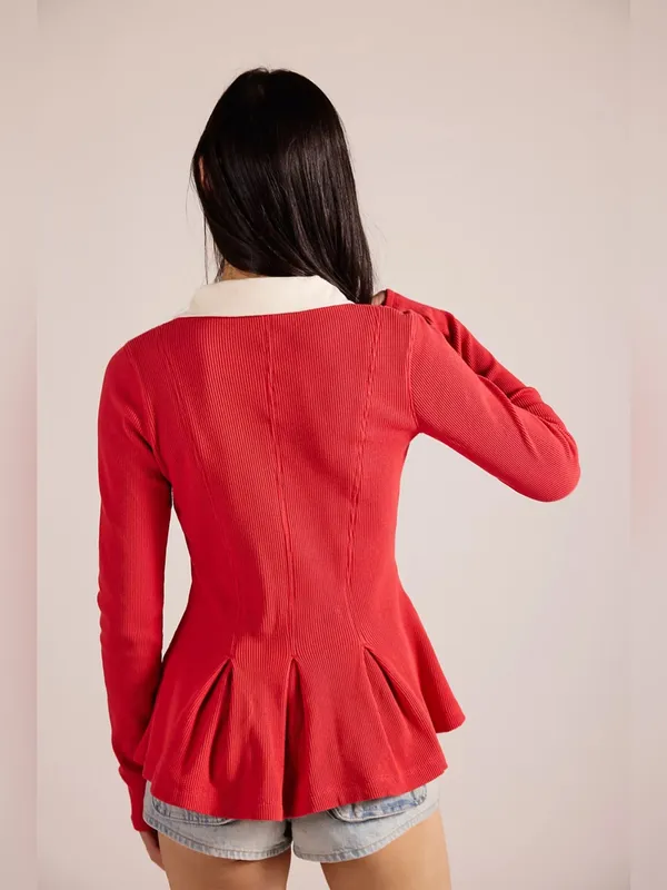 NWOT Free People Gracie Long Sleeve Top Waffle Knit - Image 3