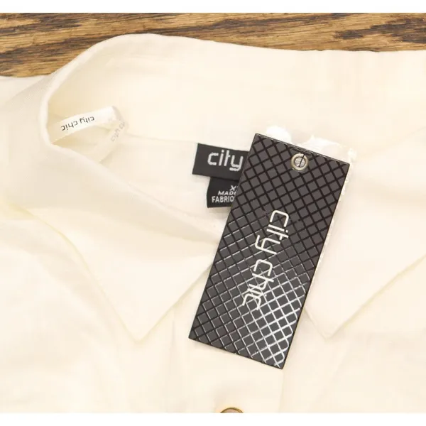 City Chic Womens Trendy Plus Size Tropical Tie Collared Top Ivory Off White 2XS - Image 3