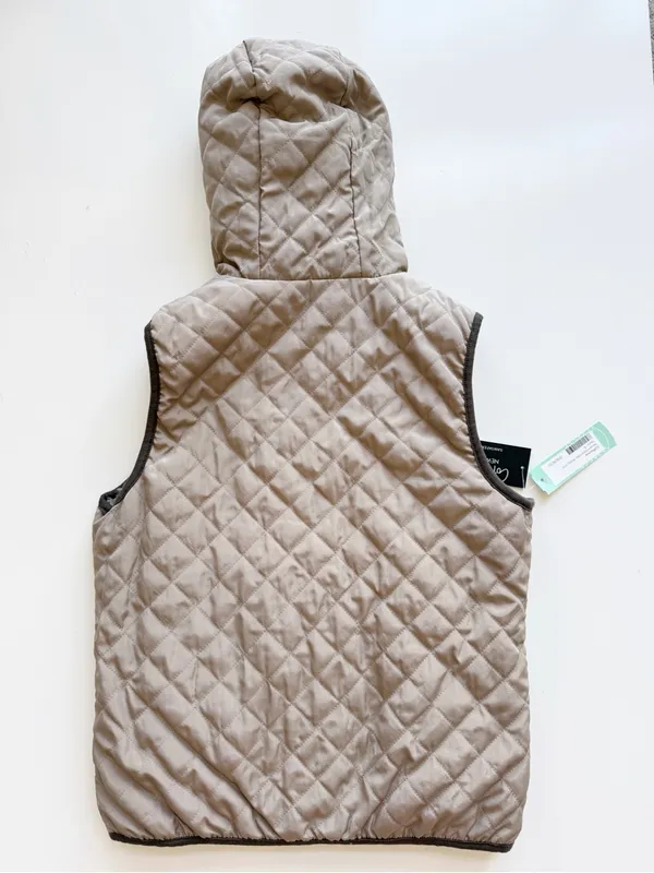 NWT CoffeeShop Reversible Faux Sherpa / Quilted Hooded Vest Taupe Size Small - Image 4