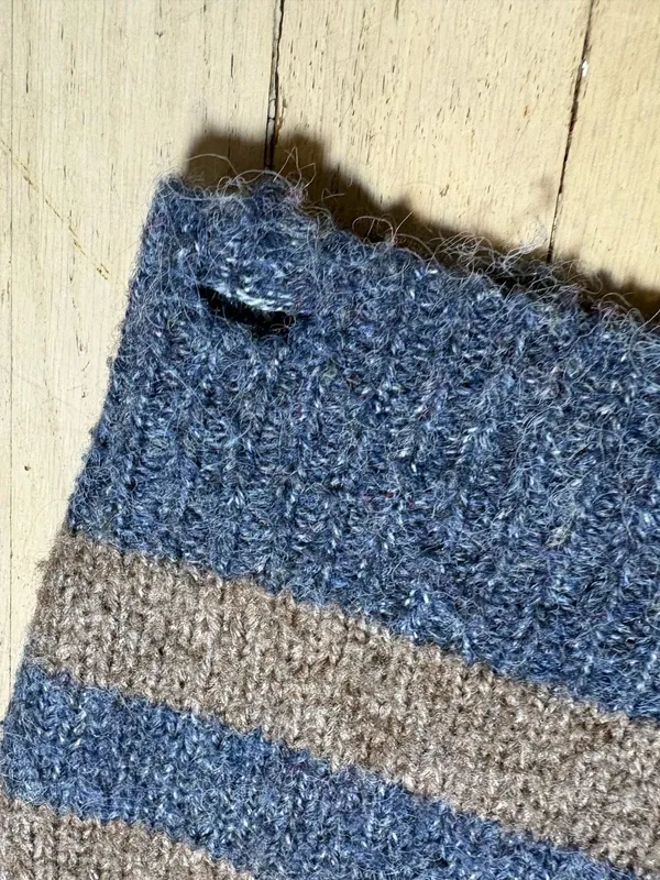 Lumiere Blue and‎ Brown Striped Grunge Distressed Knit Sweater - Image 5
