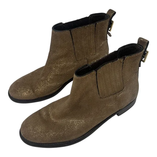 Tory Burch Bronze Gold Shimmer Suede Ankle Boots Size 7 - Image 8