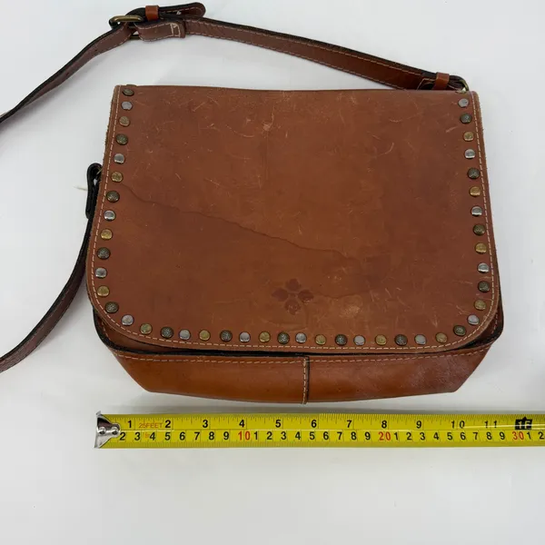 Patricia Nash Brown Italian Leather Studded Flap Crossbody Messenger‎ Bag - Image 7