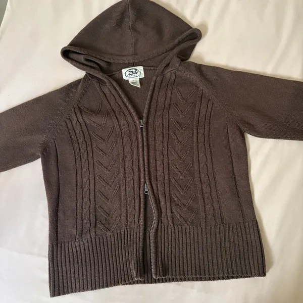 Brown Knit Zip-Up Cardigan - XL - Image 2