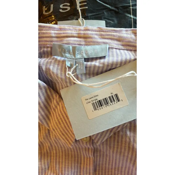HILL HOUSE The Paz Linen Mini Skirt in Lilac Purple Stripe Ruffle XL - Image 6