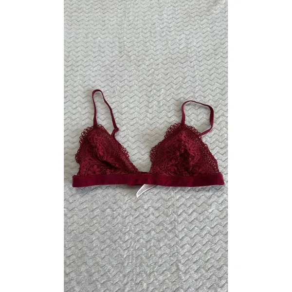 Victoria's Secret Burgundy Floral Lace Triangle Bralette Unlined Small S/P - Image 2