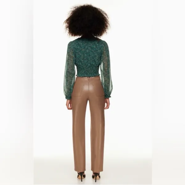 Aritzia Wilfred Melina Pant Camel Tan Vegan Leather Pants Size 8 Straight Leg - Image 2