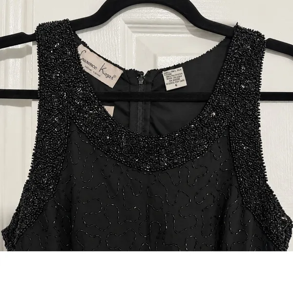 Vintage Laurence Kazar Black Silk Beaded Sequin Cocktail Dress NWT 80s 90s Small - Image 3